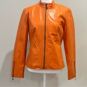 A.M.I. Orange 100% Leather Moto Jacket Size M